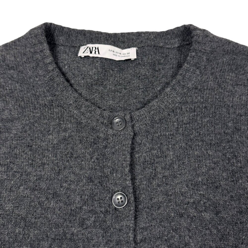 Zara 100% Wool Cardigan SZ XL Dark Gray Button Front Stsple Capsule Wardrobe - Picture 6 of 15